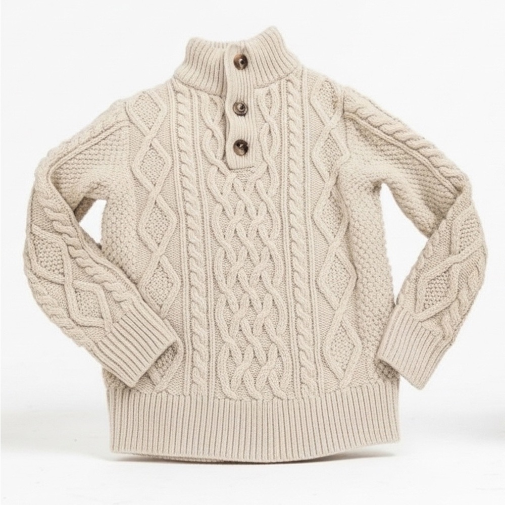 GAP Cream Cable Knit Sweater with Button Neck